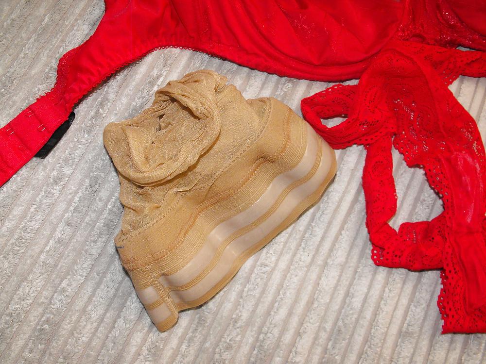 9P Em's worn bra,knickers & hold up stockings worn  23.03.14