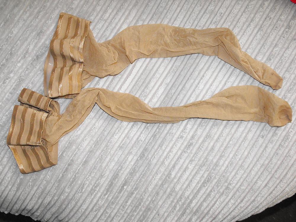 9P Em's worn bra,knickers & hold up stockings worn  23.03.14