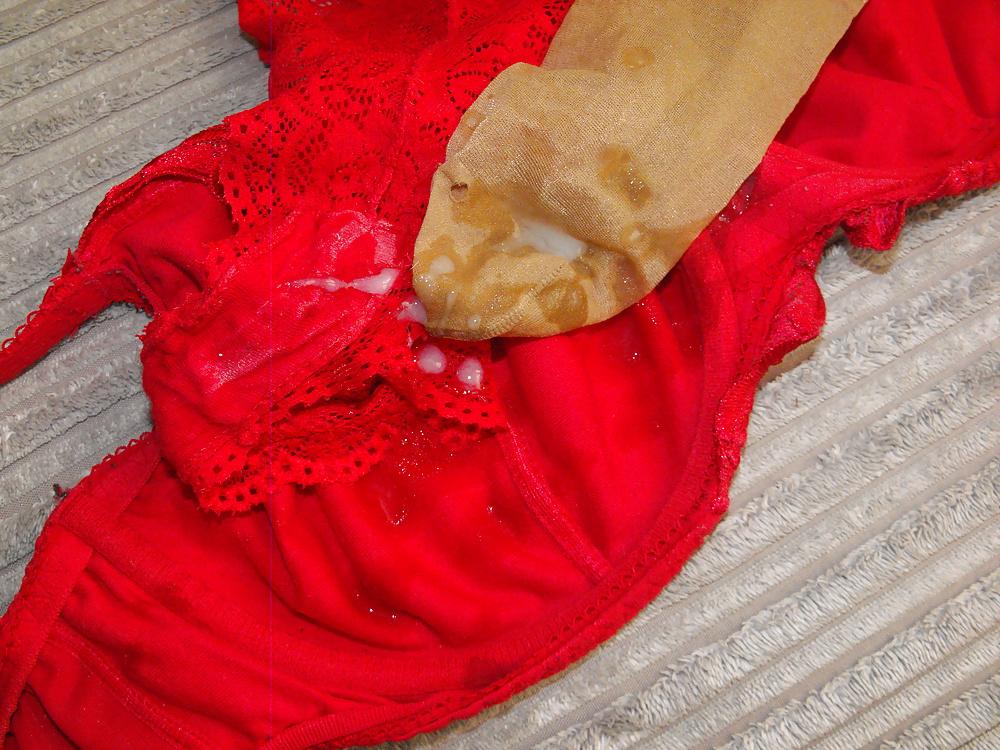 9P Em's worn bra,knickers & hold up stockings worn  23.03.14