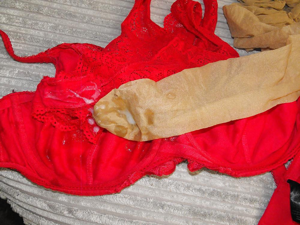 9P Em's worn bra,knickers & hold up stockings worn  23.03.14