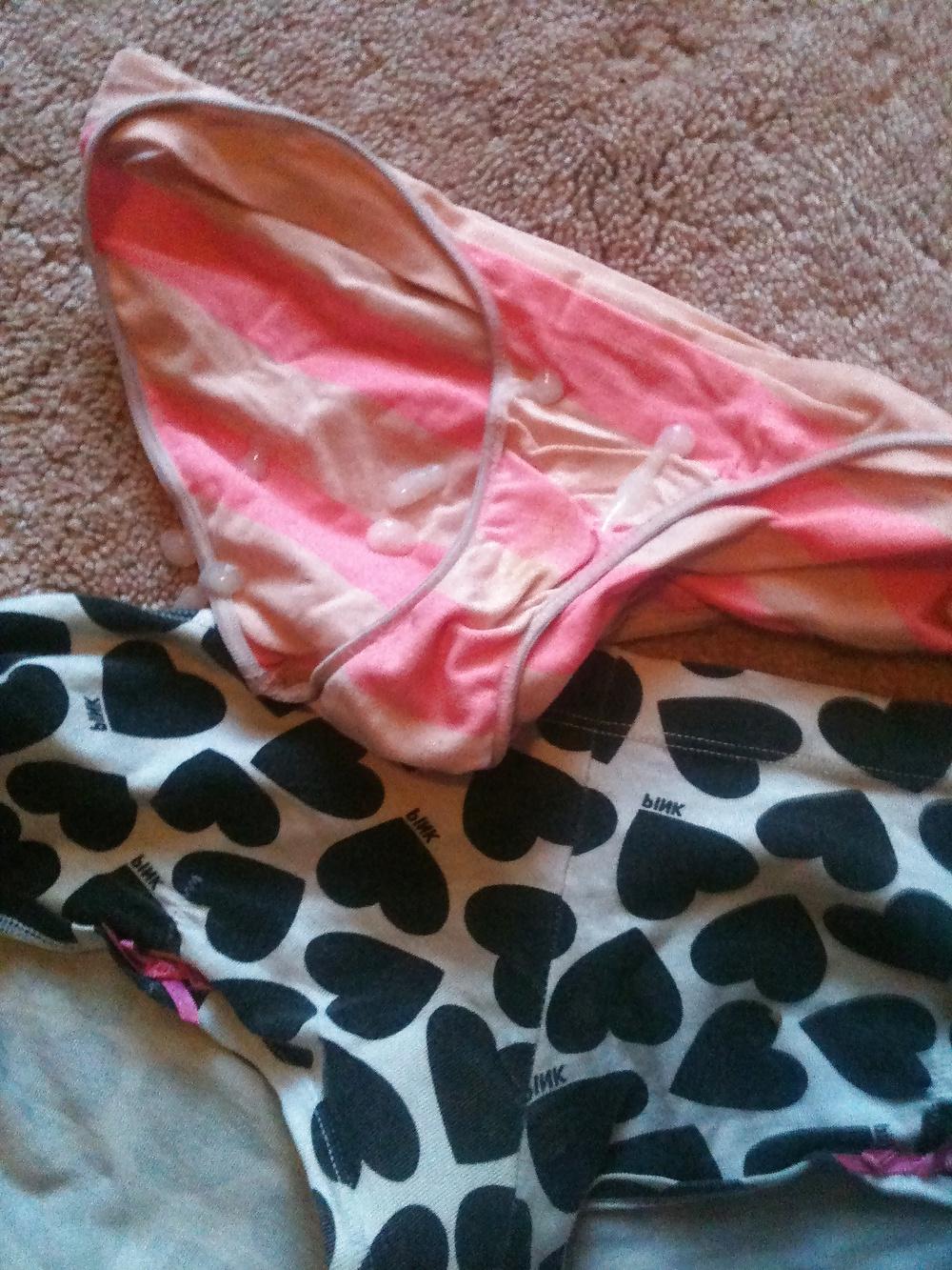 25P Cum on bra's and panties .