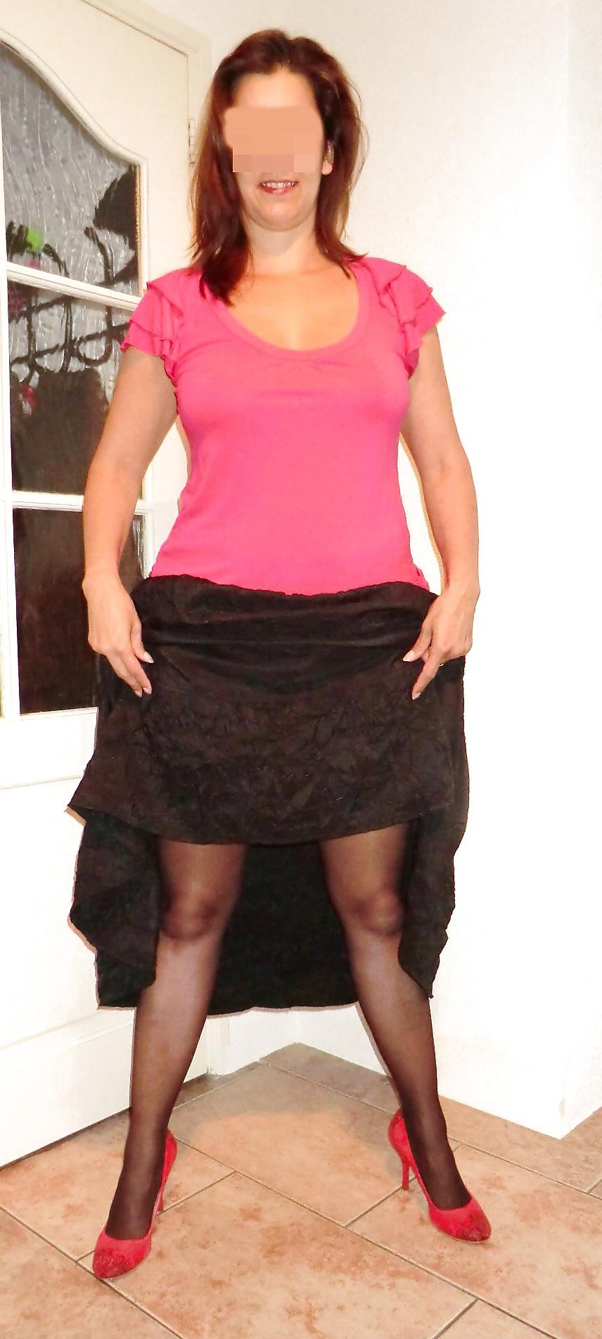 11P Upskirt with Heels & Stockings showing my Bald Cunt - Pussy
