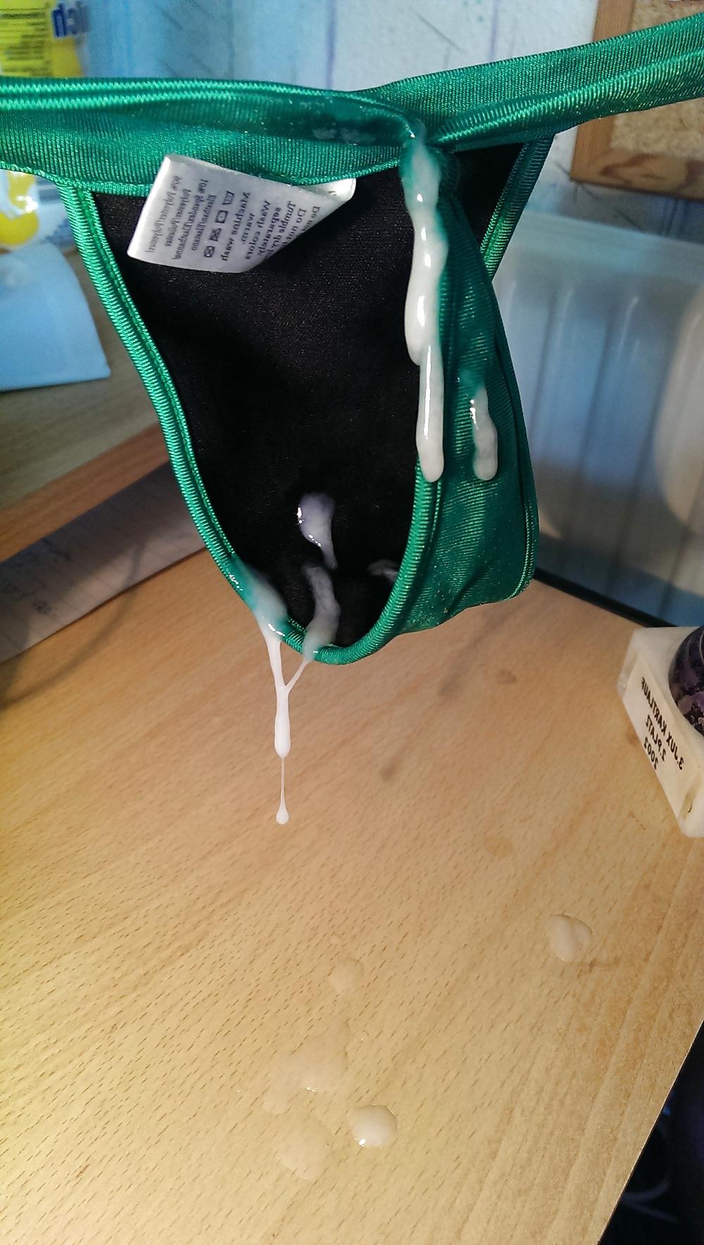 7P Cum on string thong panty 