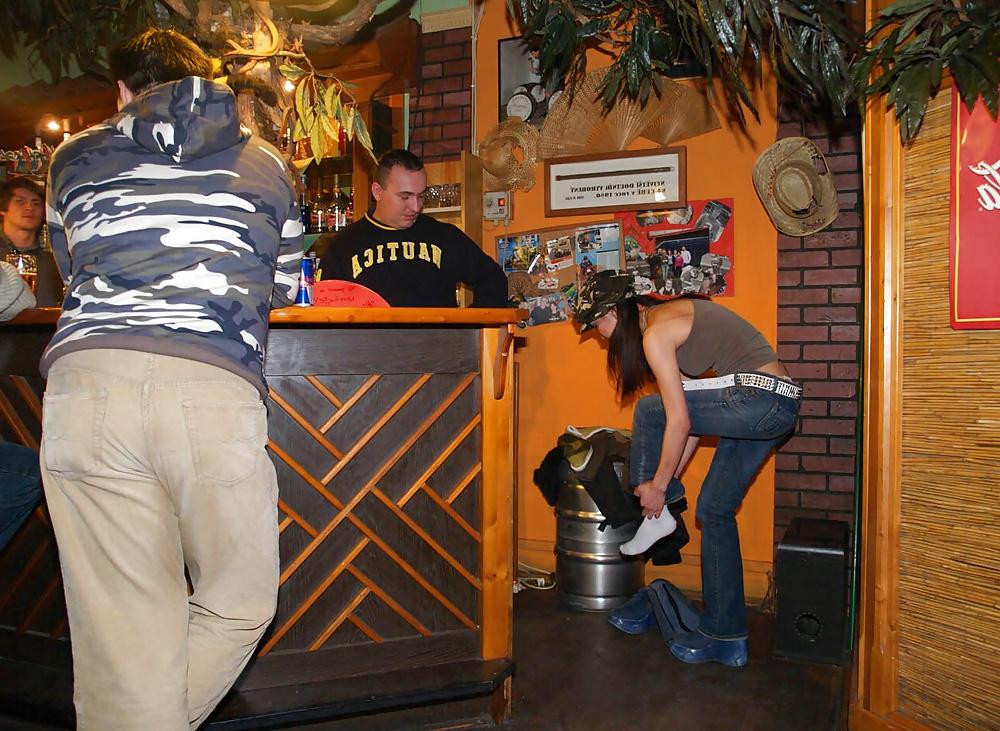 25P Wife flashing in her bar