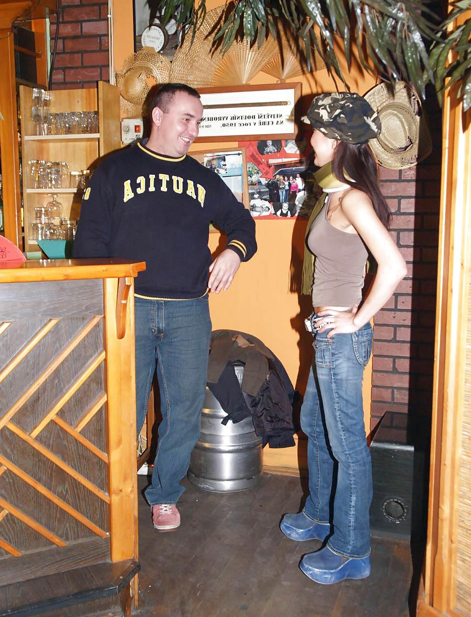 25P Wife flashing in her bar