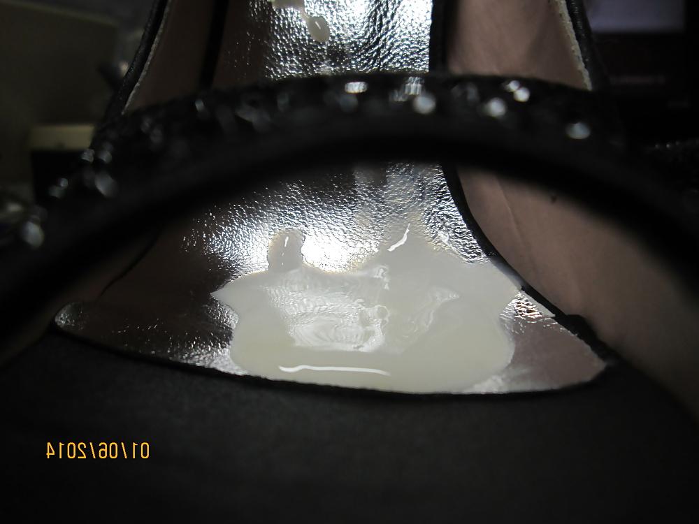 20P Cum on Peeptoe Plateau Heels