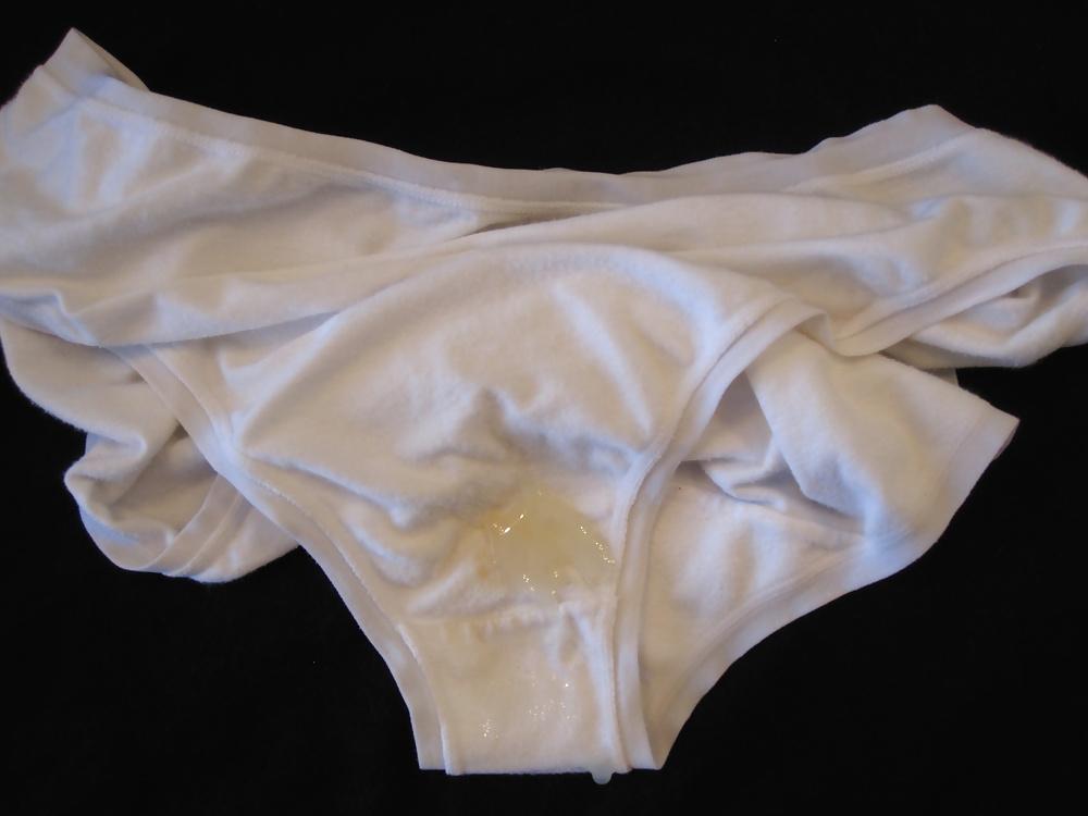 6P Cum on wife's white panties