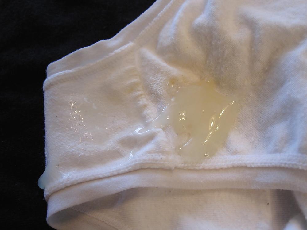 6P Cum on wife's white panties