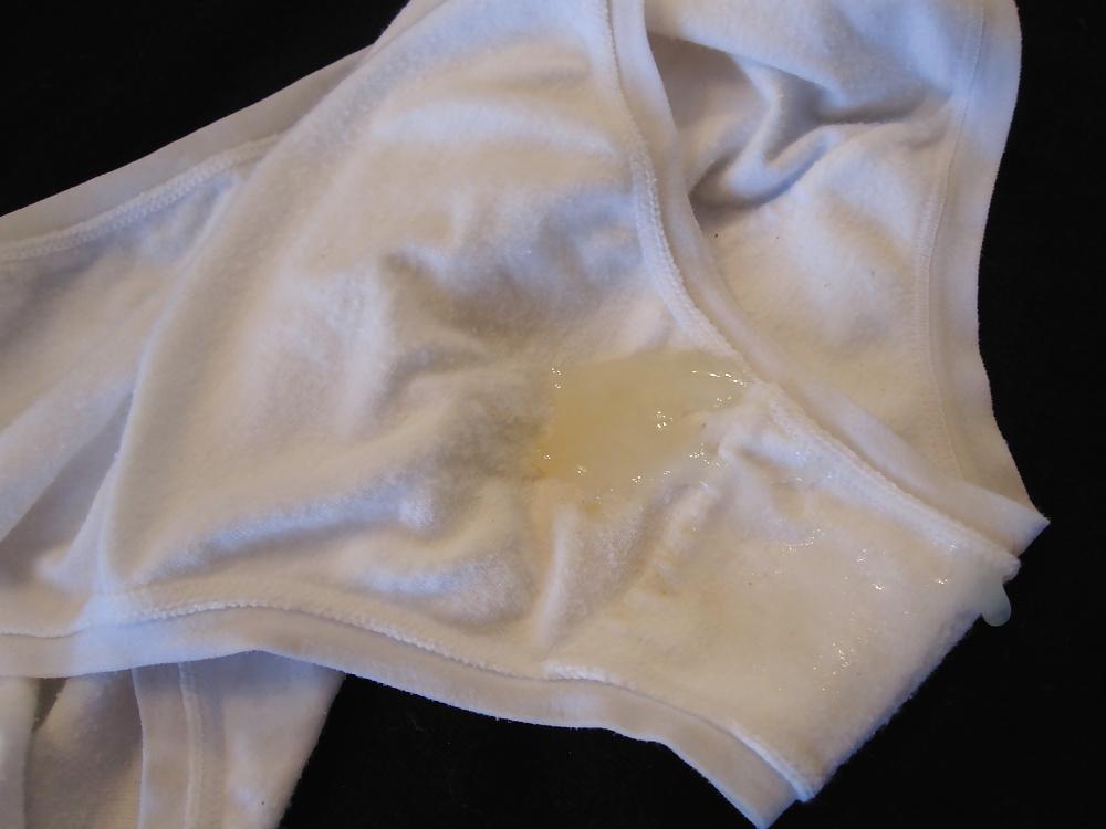 6P Cum on wife's white panties