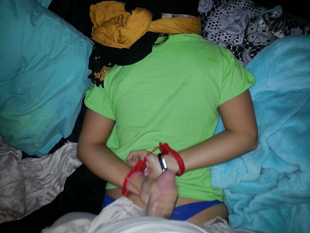 12P Hogtied girl ready for cum on her feet and sandals