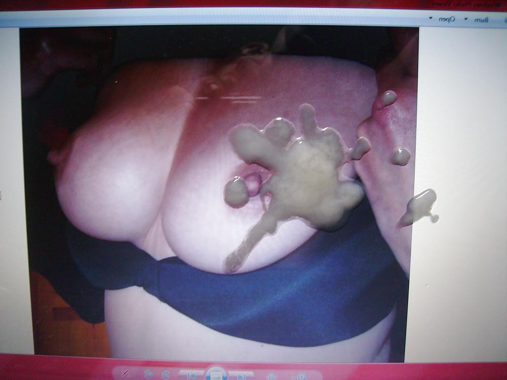 5P my cum on sexy milf's Trudi's tit's!