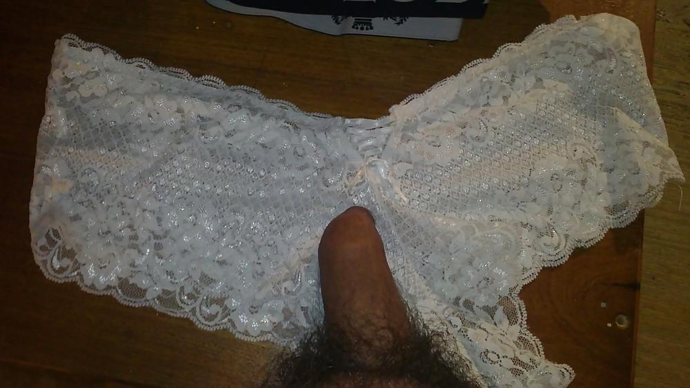 24P My girls bra and panties with my lil cock