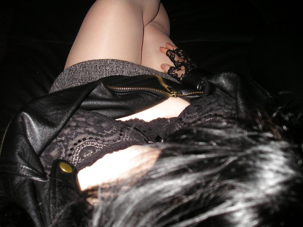 9P My girlfriends nude tights pantyhose lacey bra and heels.