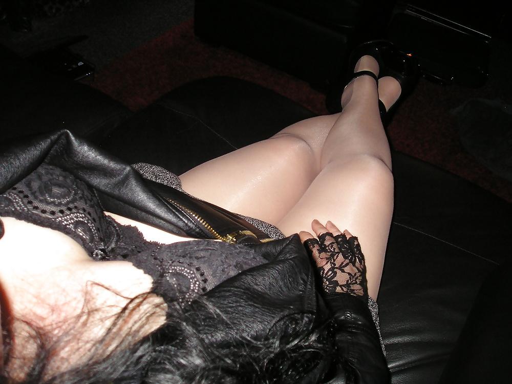 9P My girlfriends nude tights pantyhose lacey bra and heels.
