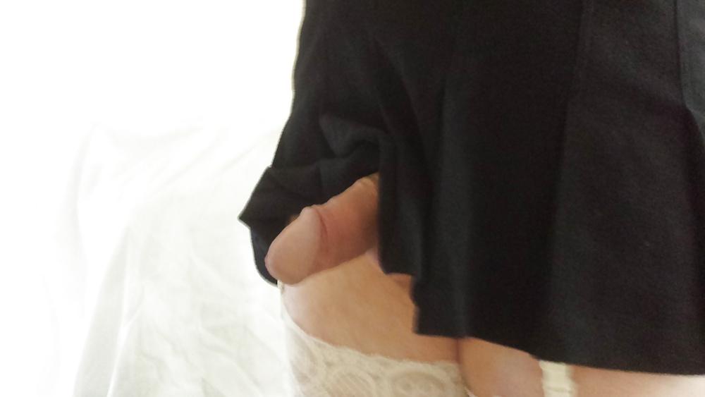 10P White lingerie , pretty polly stockings to add my cock