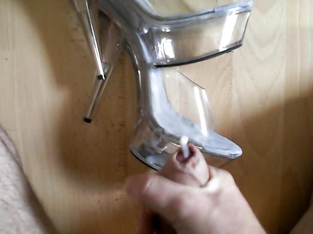 15P Cum on her clear Heels
