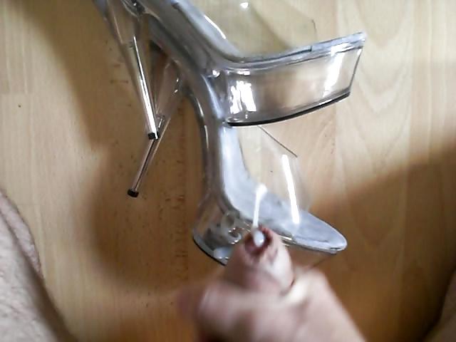 15P Cum on her clear Heels