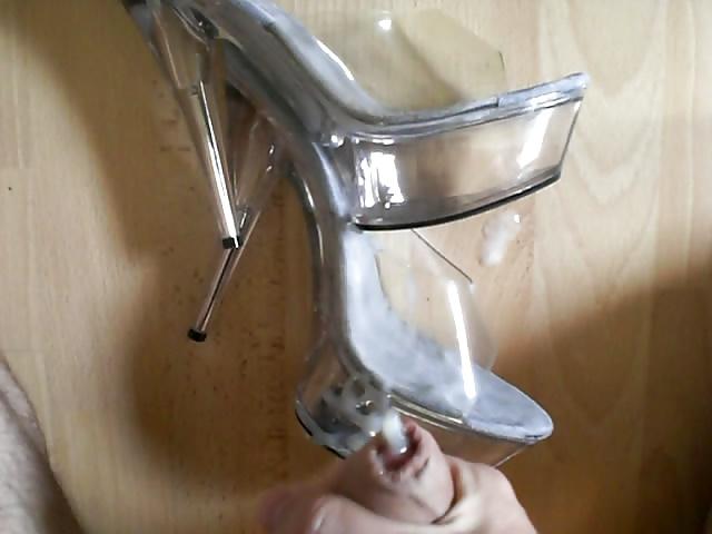 15P Cum on her clear Heels