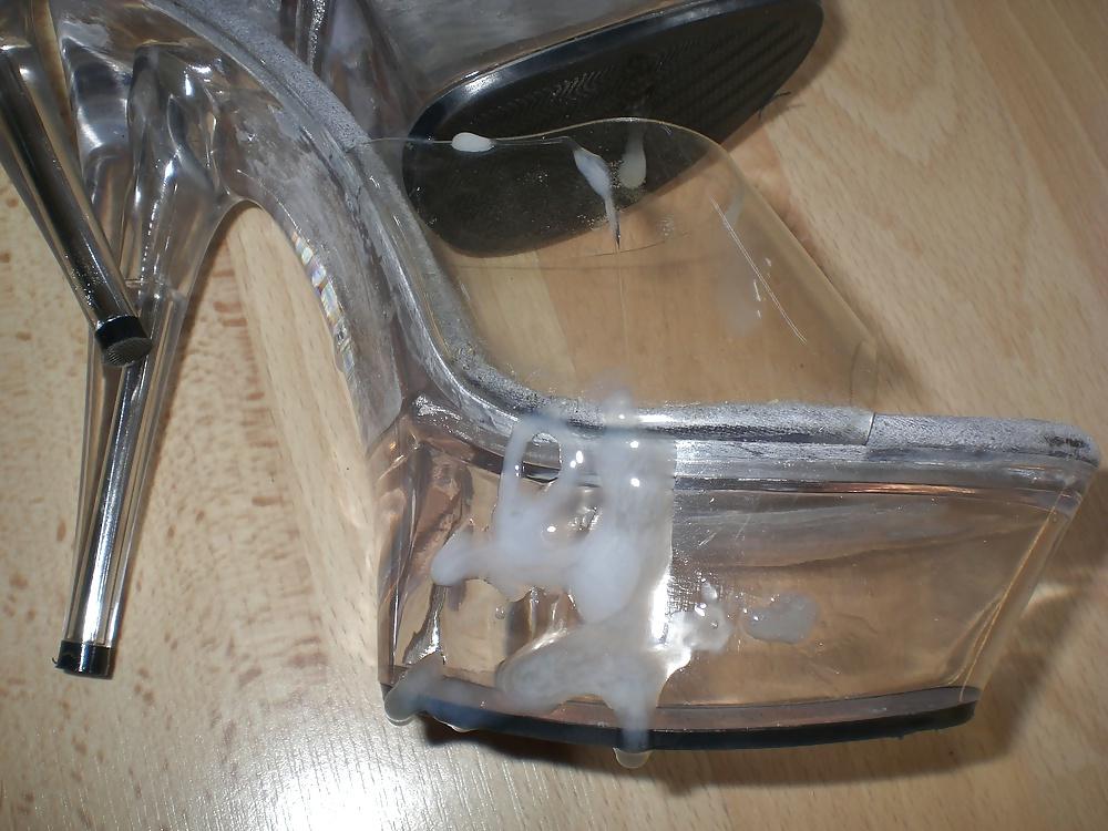15P Cum on her clear Heels
