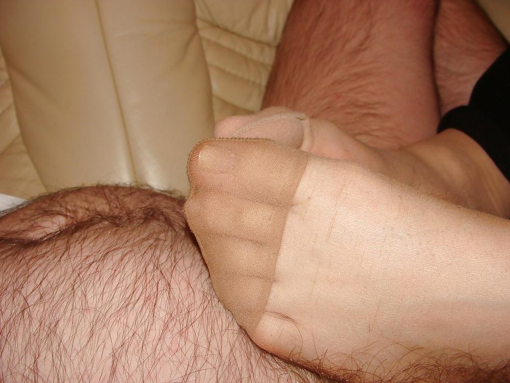7P Afternoon foot job in tights feet cum on them