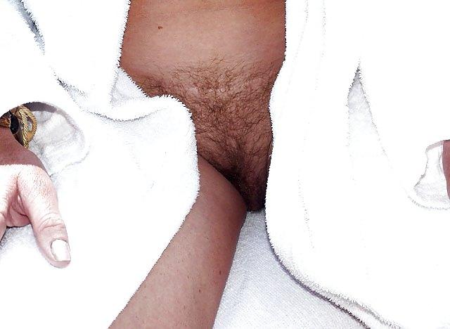 7P Mature at the pool shows hairy pussy for you to cum on