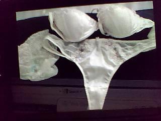 4P Wifes pantys,bra and huge rubber dildo
