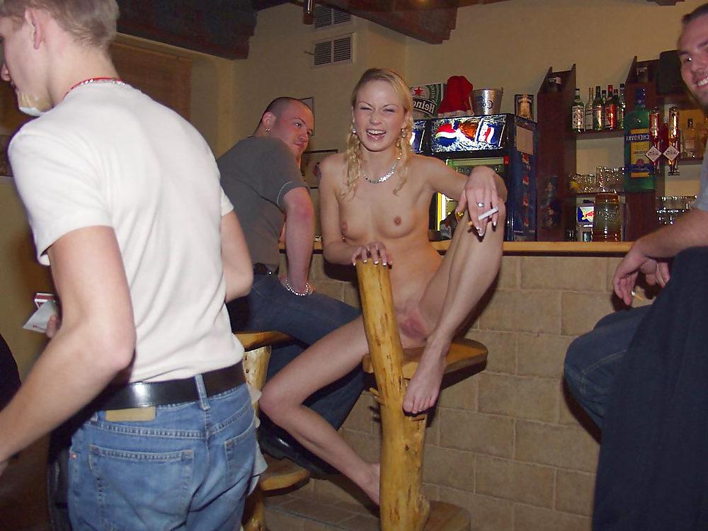 5P Big black cock and white flashing slut in bar
