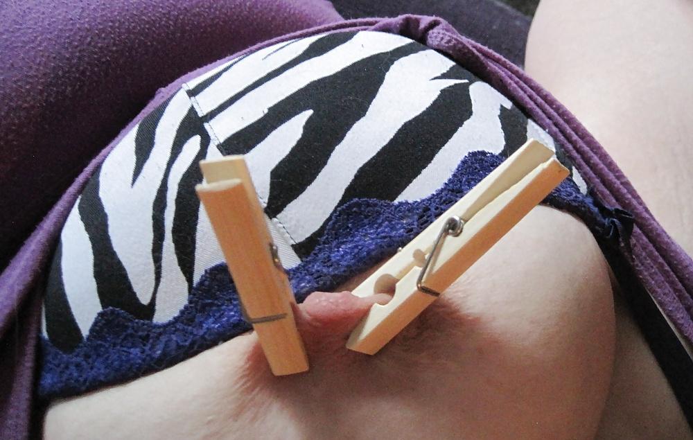9P Striped bra photo shoot