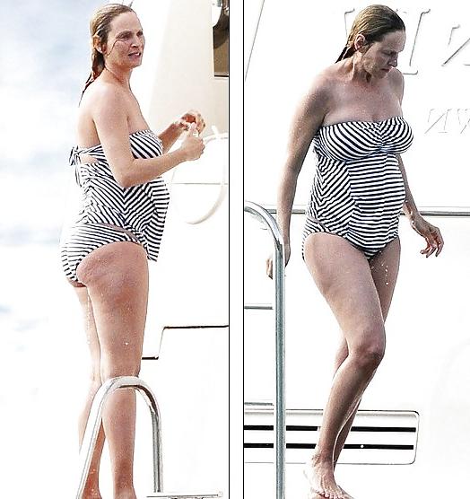 25P Uma Thurman Bikini topless pregnant 