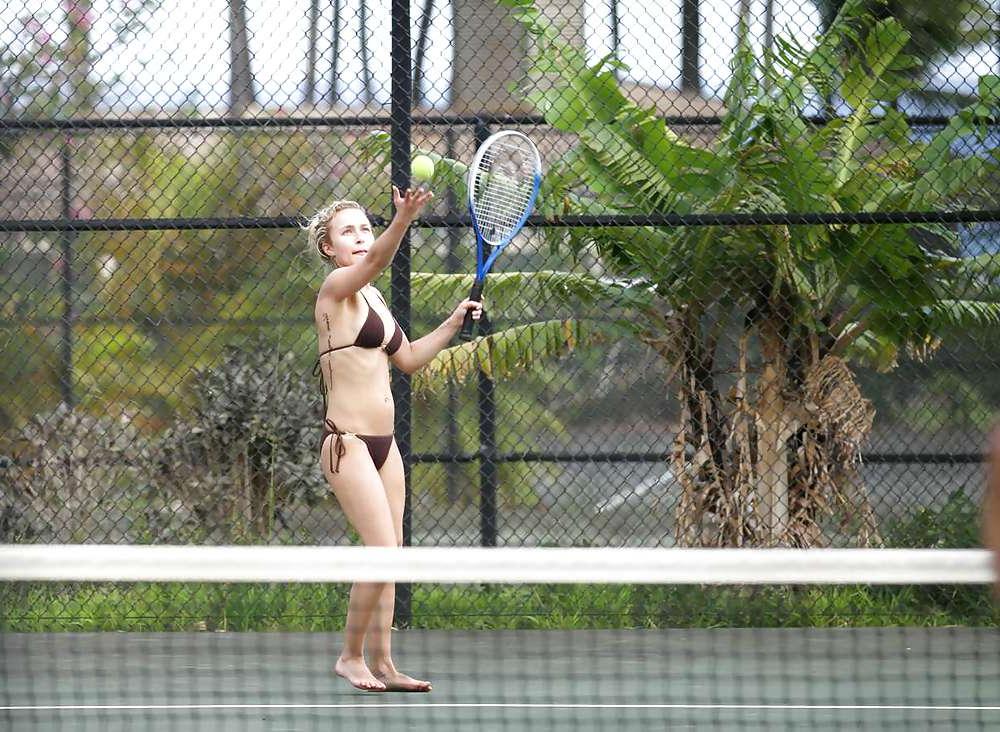 16P Hayden Panettiere playing tennis in a bikini 