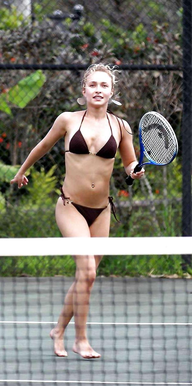 16P Hayden Panettiere playing tennis in a bikini 