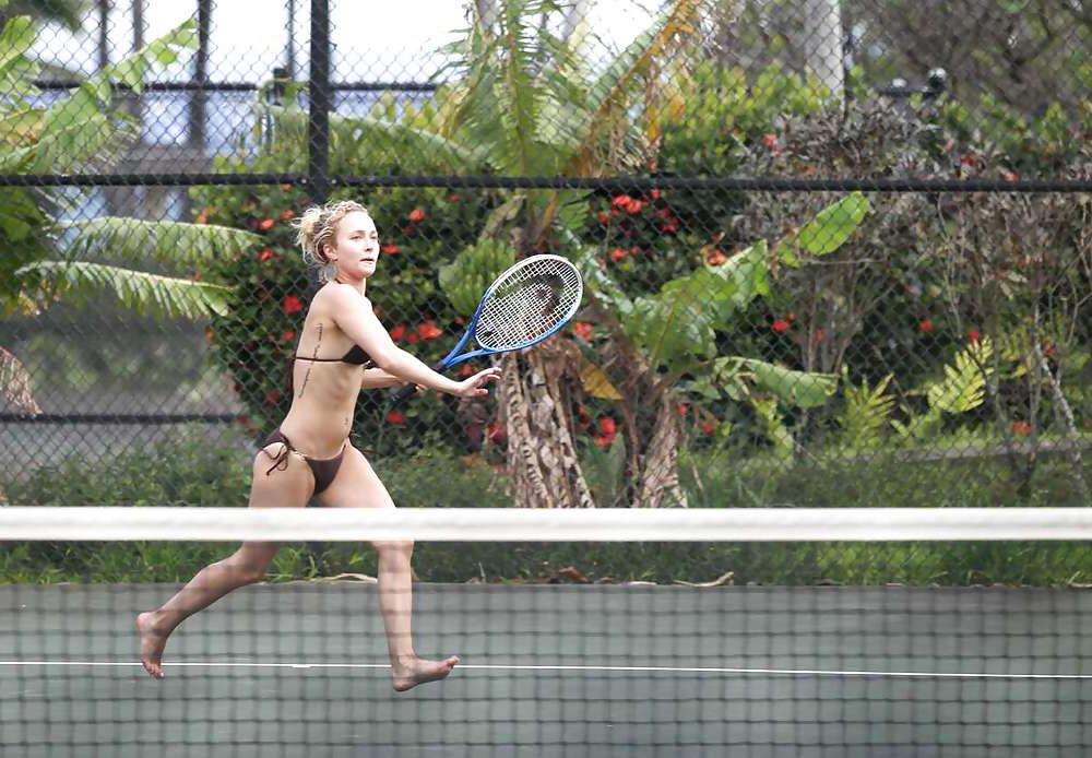16P Hayden Panettiere playing tennis in a bikini 