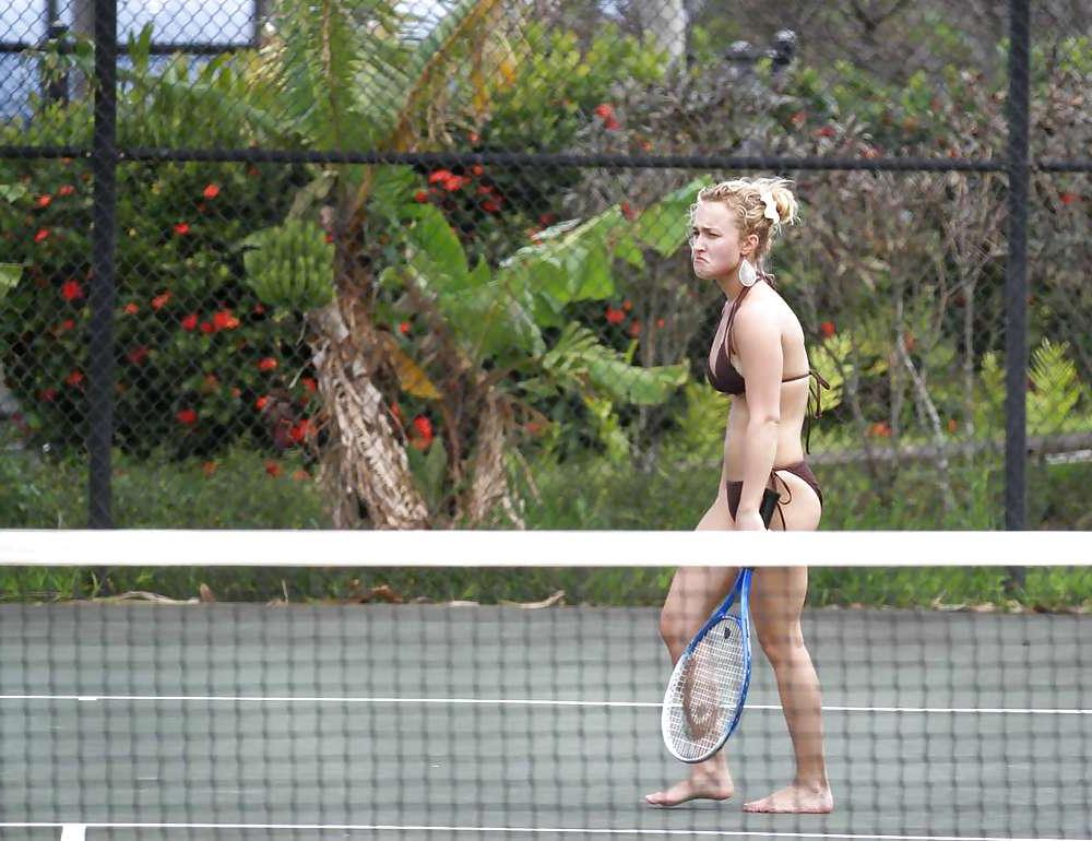 16P Hayden Panettiere playing tennis in a bikini 