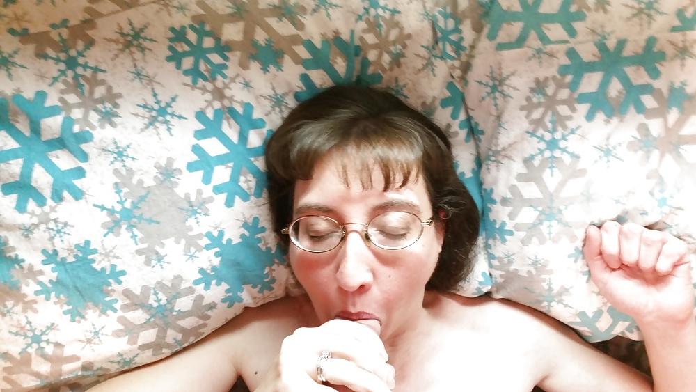 25P My hot wife sucking my cock and getting facial in glasses