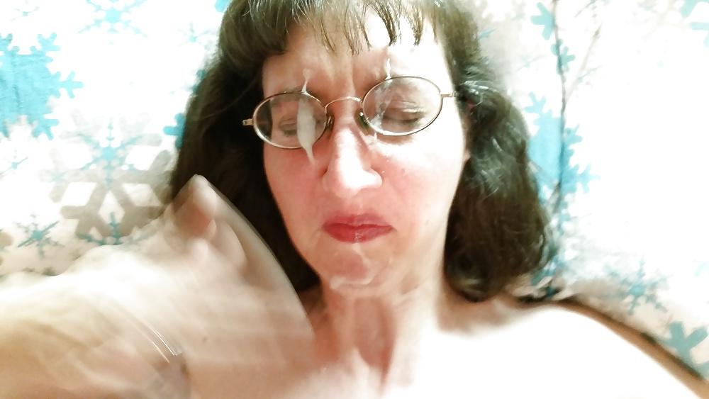 25P My hot wife sucking my cock and getting facial in glasses