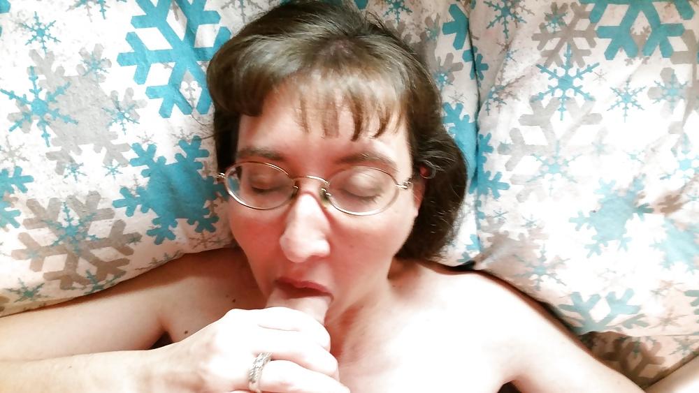 25P My hot wife sucking my cock and getting facial in glasses