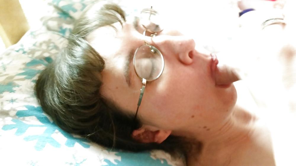 25P My hot wife sucking my cock and getting facial in glasses