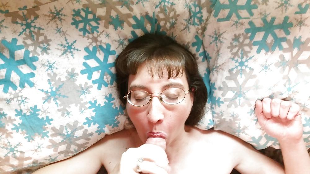 25P My hot wife sucking my cock and getting facial in glasses