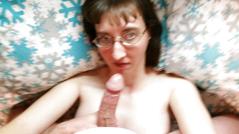 25P My hot wife sucking my cock and getting facial in glasses