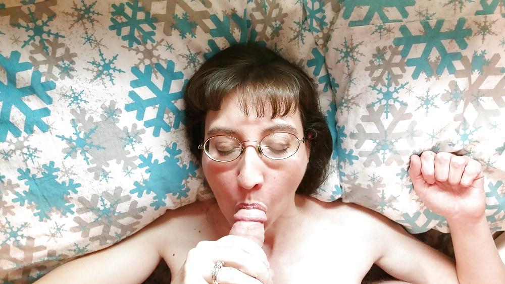 25P My hot wife sucking my cock and getting facial in glasses