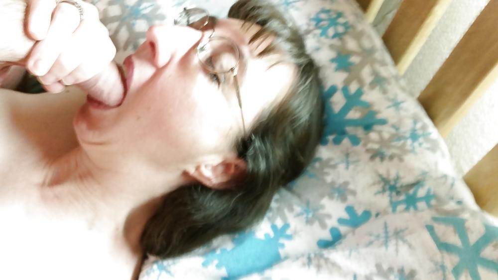 25P My hot wife sucking my cock and getting facial in glasses