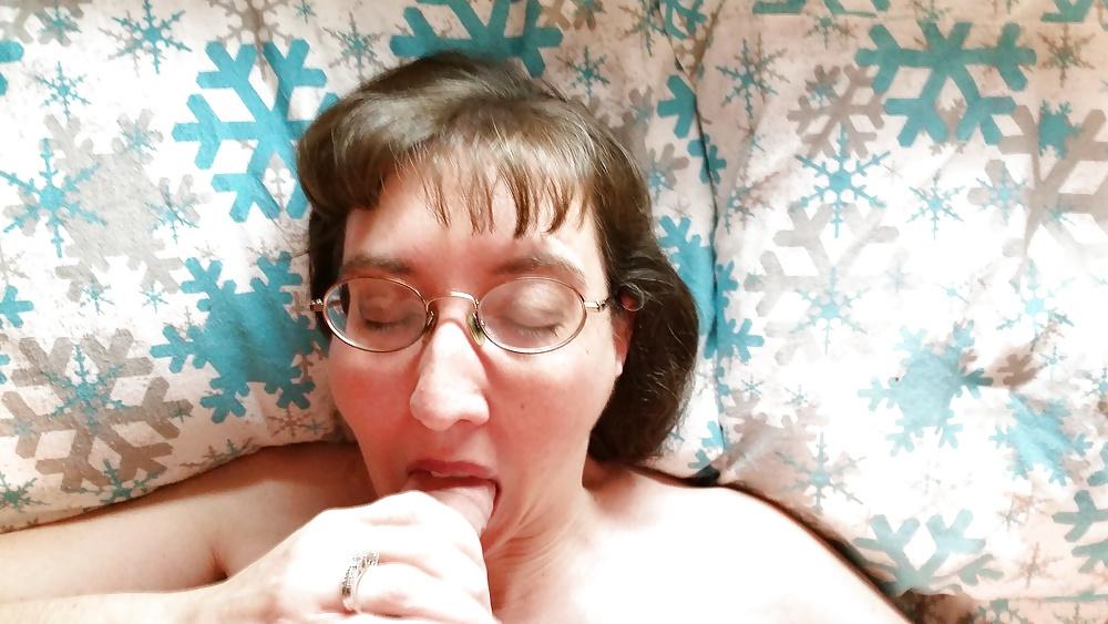 25P My hot wife sucking my cock and getting facial in glasses