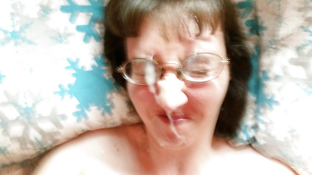 25P My hot wife sucking my cock and getting facial in glasses