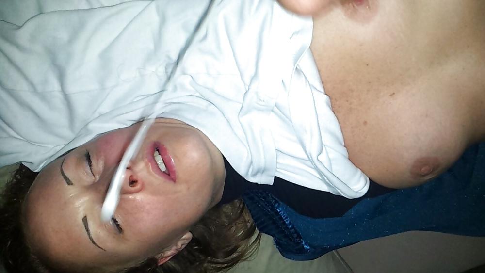 7P Cum on my redhead wife face & tits as in bed