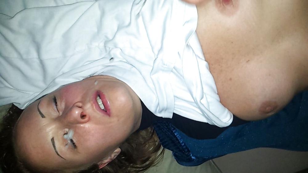 7P Cum on my redhead wife face & tits as in bed