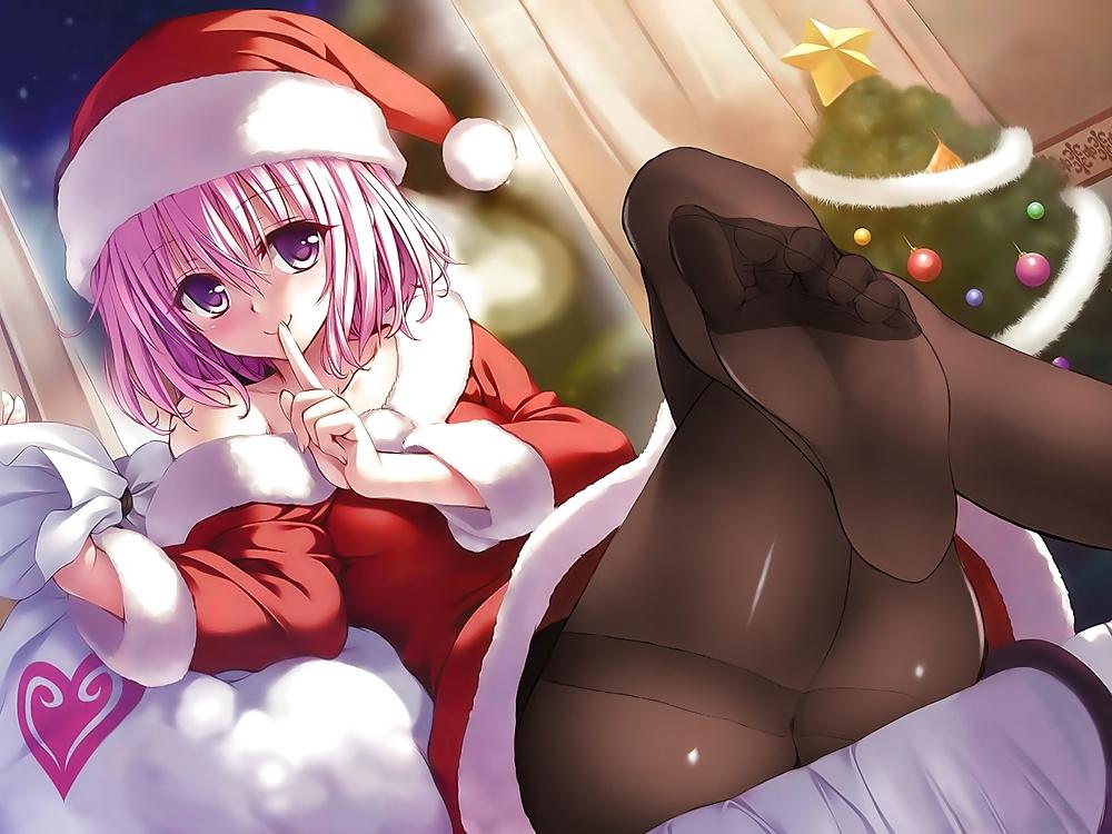 25P Anime style: hot legs and feet in Christmas outfit