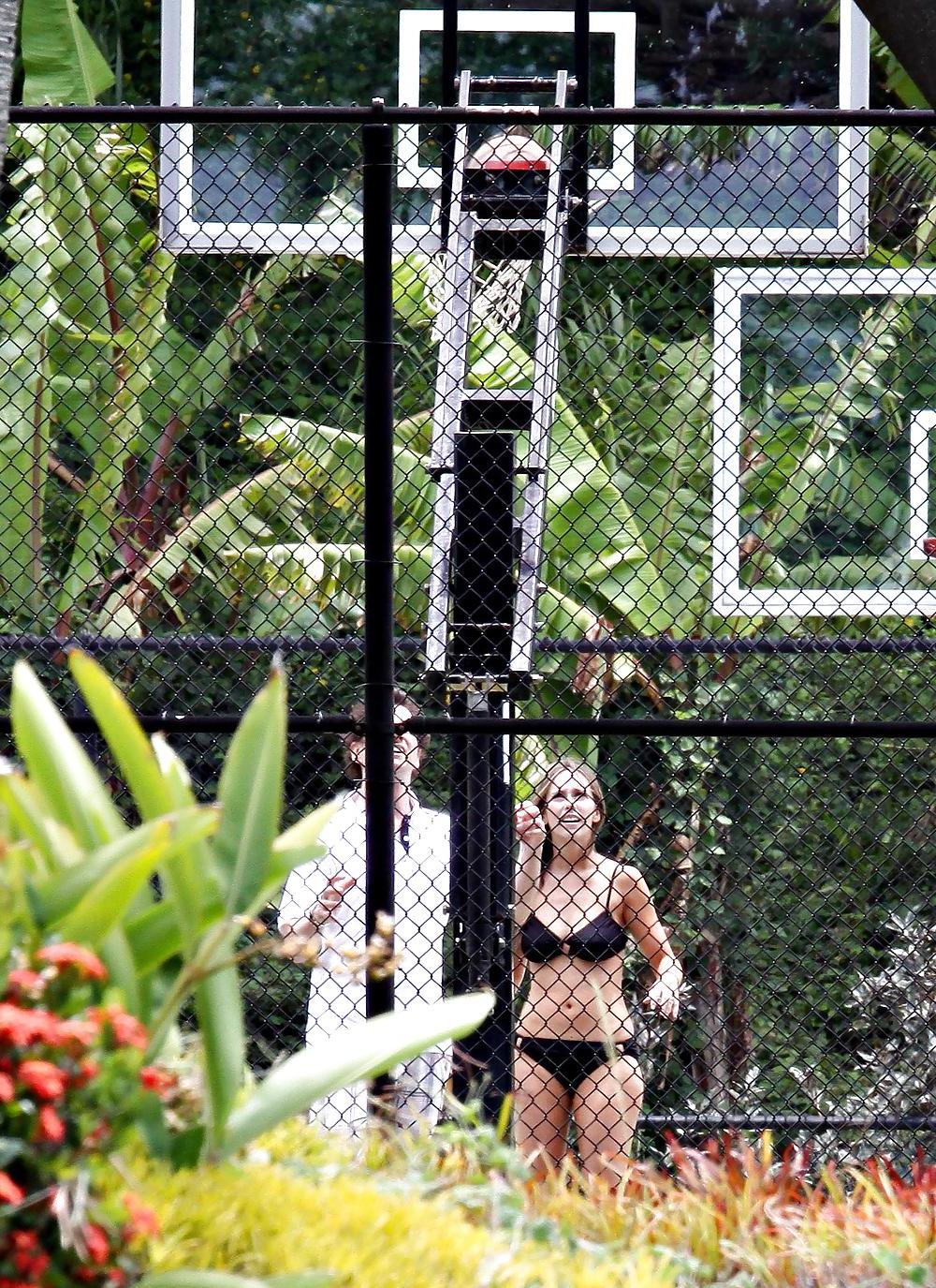 12P Jennifer Love Hewitt Playing Basketball in a Brown Bikini