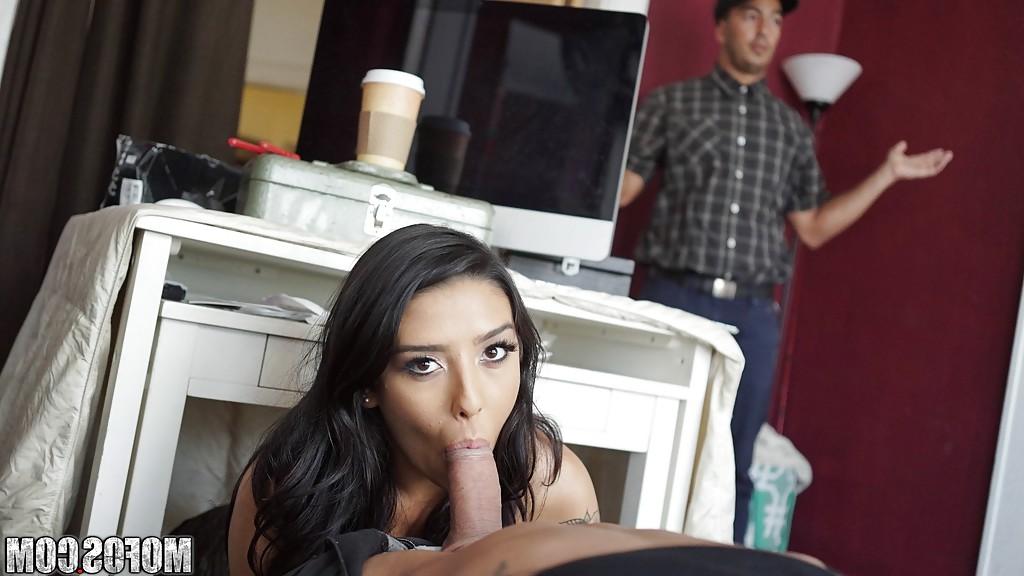 16P Gonzo styled photos featuring Latina cocksucker Lucia Lace swallowing jizz