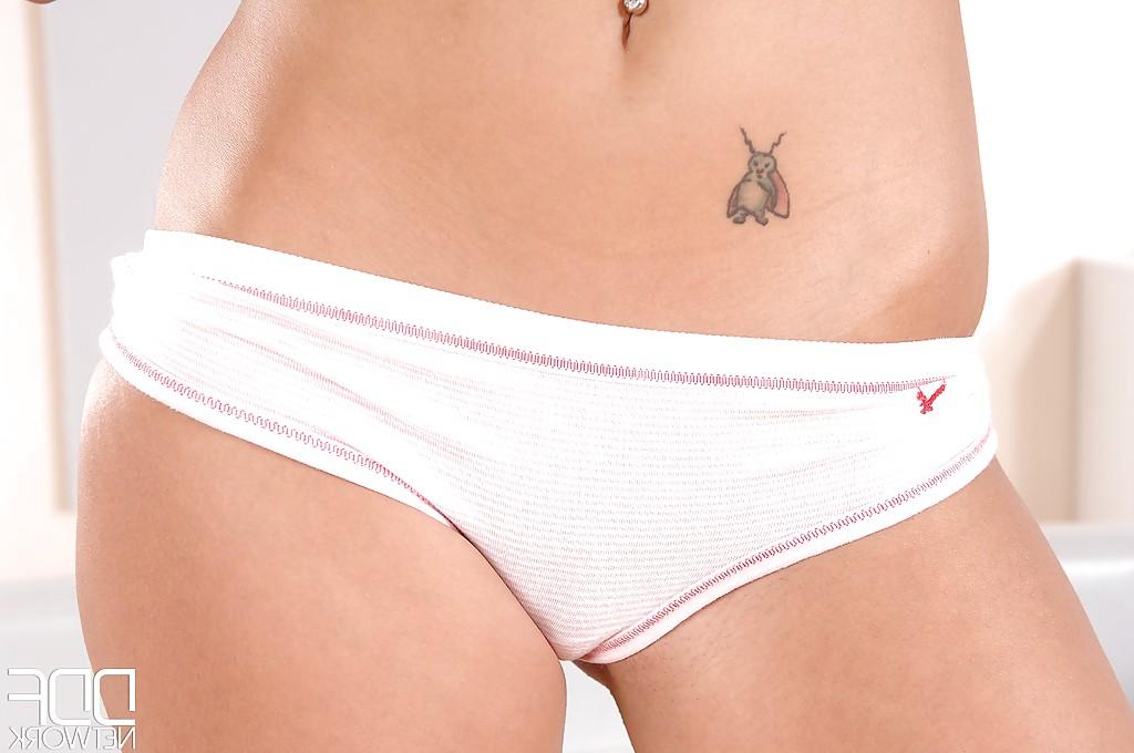 16P European teenager Regina Ice removing white briefs to expose bald cunt