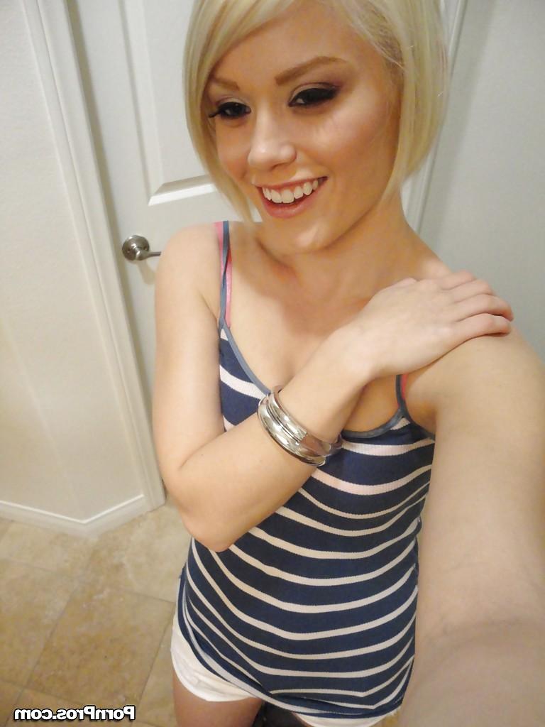 16P Young blonde hottie Ash Hollywood taking selfies in mirror while undressing